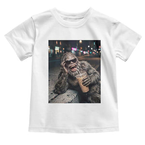 Bigfoot Drinking Iced Coffee Toddler T Shirt Funny Sasquatch Streetwear TS14 White Print Your Wear