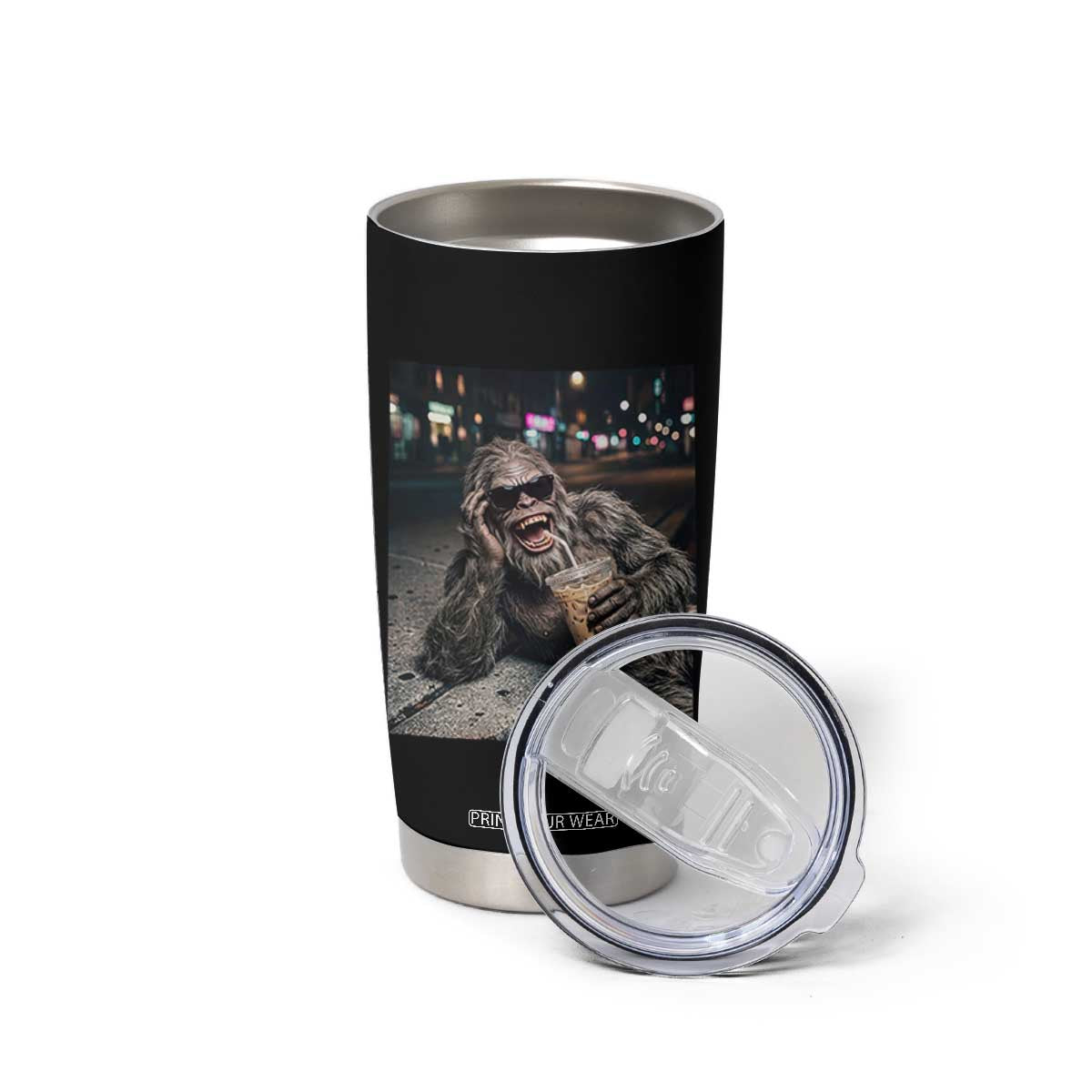 Bigfoot Drinking Iced Coffee Tumbler Cup Funny Sasquatch Streetwear TS14 Print Your Wear