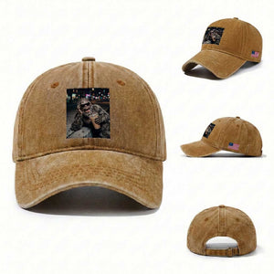 Bigfoot Drinking Iced Coffee Washed Cotton Baseball Cap Funny Sasquatch Streetwear TS14 Washed Cap Universal Fit Yellow Ochre Print Your Wear