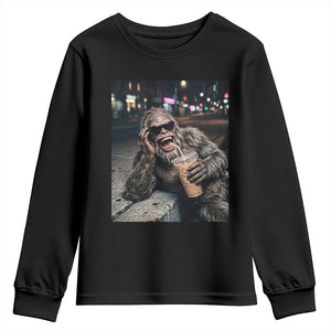 Bigfoot Drinking Iced Coffee Youth Sweatshirt Funny Sasquatch Streetwear TS14 Black Print Your Wear