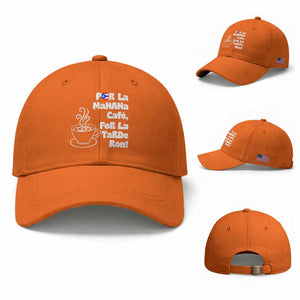 Por La Mañana Cafe Baseball Cap Puerto Rican Music Lover Coffee Fan TS14 Baseball Cap Universal Fit Orange Print Your Wear