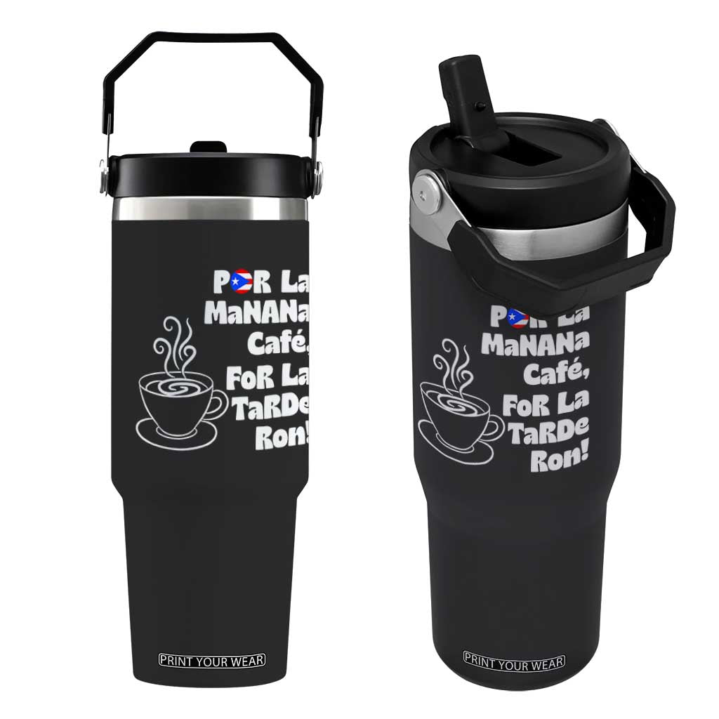Por La Mañana Cafe Flip Straw Tumbler Puerto Rican Music Lover Coffee Fan TS14 One Size: 30 oz Black Print Your Wear