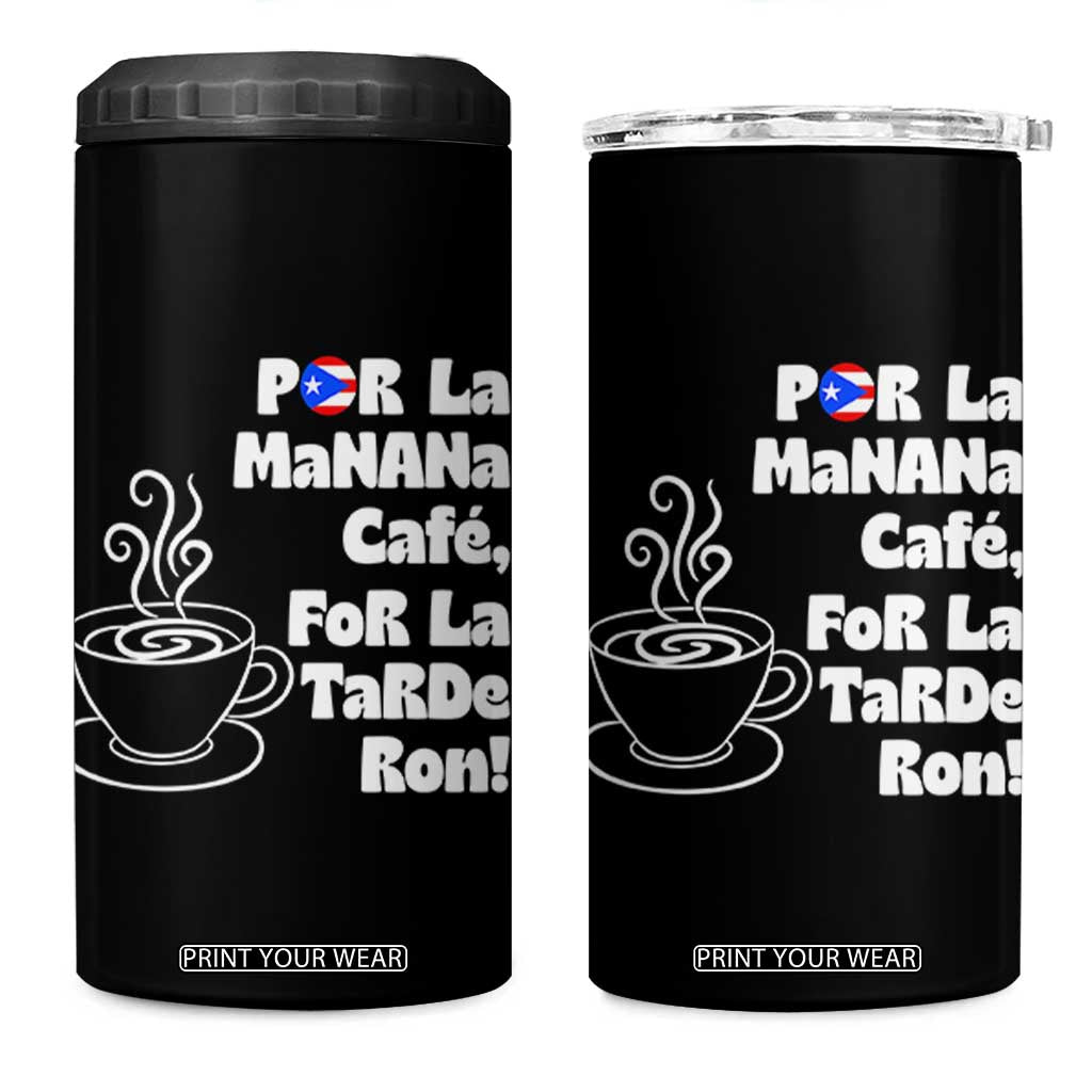 Por La Mañana Cafe 4 in 1 Can Cooler Tumbler Puerto Rican Music Lover Coffee Fan TS14 One Size: 16 oz Black Print Your Wear