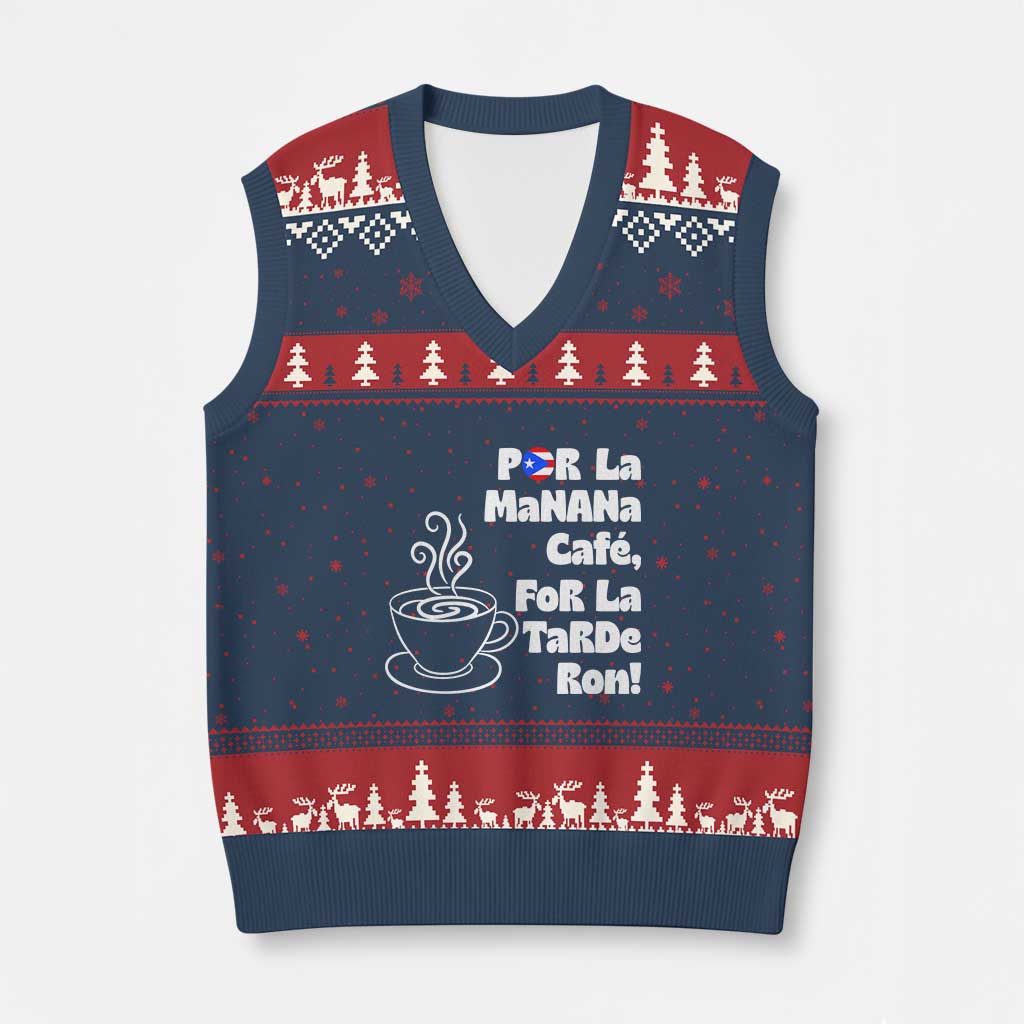 Por La Mañana Cafe V-Neck Knit Sweater Vest Puerto Rican Music Lover Coffee Fan TS14 Navy Red Print Your Wear