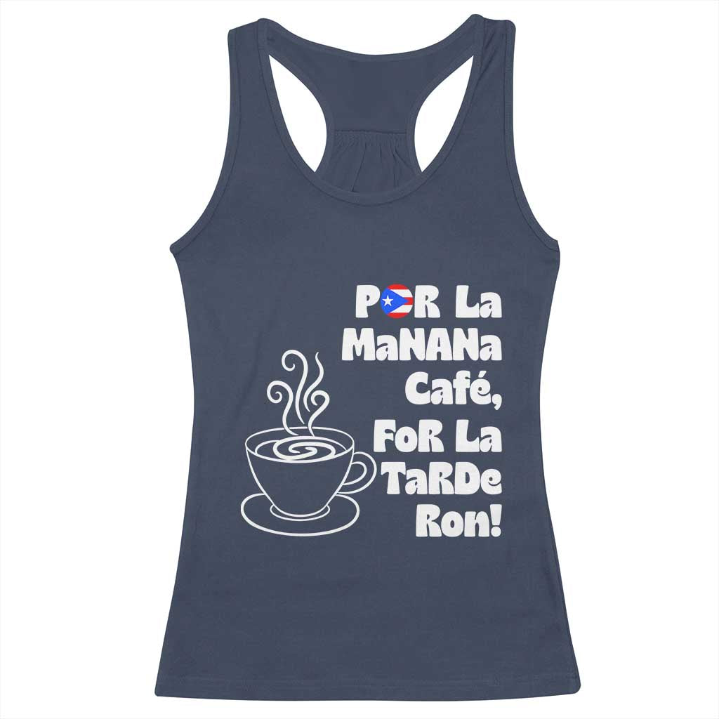 Por La Mañana Cafe Racerback Tank Top Puerto Rican Music Lover Coffee Fan TS14 Navy Print Your Wear