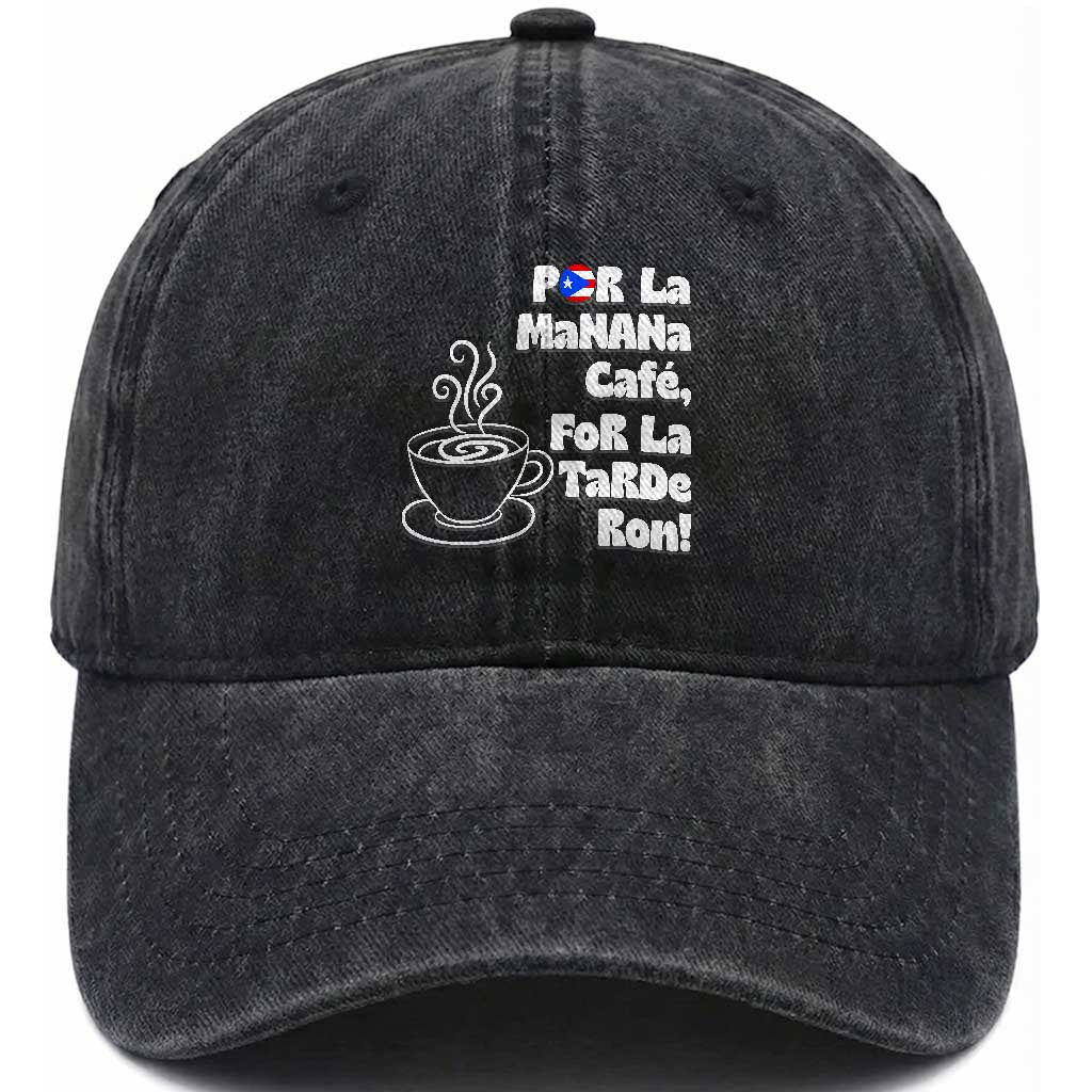 Por La Mañana Cafe Washed Cotton Baseball Cap Puerto Rican Music Lover Coffee Fan TS14 Print Your Wear