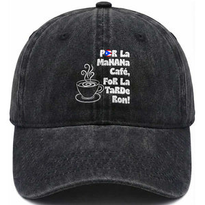 Por La Mañana Cafe Washed Cotton Baseball Cap Puerto Rican Music Lover Coffee Fan TS14 Print Your Wear