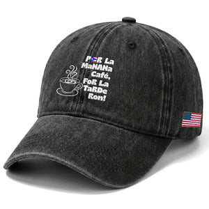 Por La Mañana Cafe Washed Cotton Baseball Cap Puerto Rican Music Lover Coffee Fan TS14 Print Your Wear