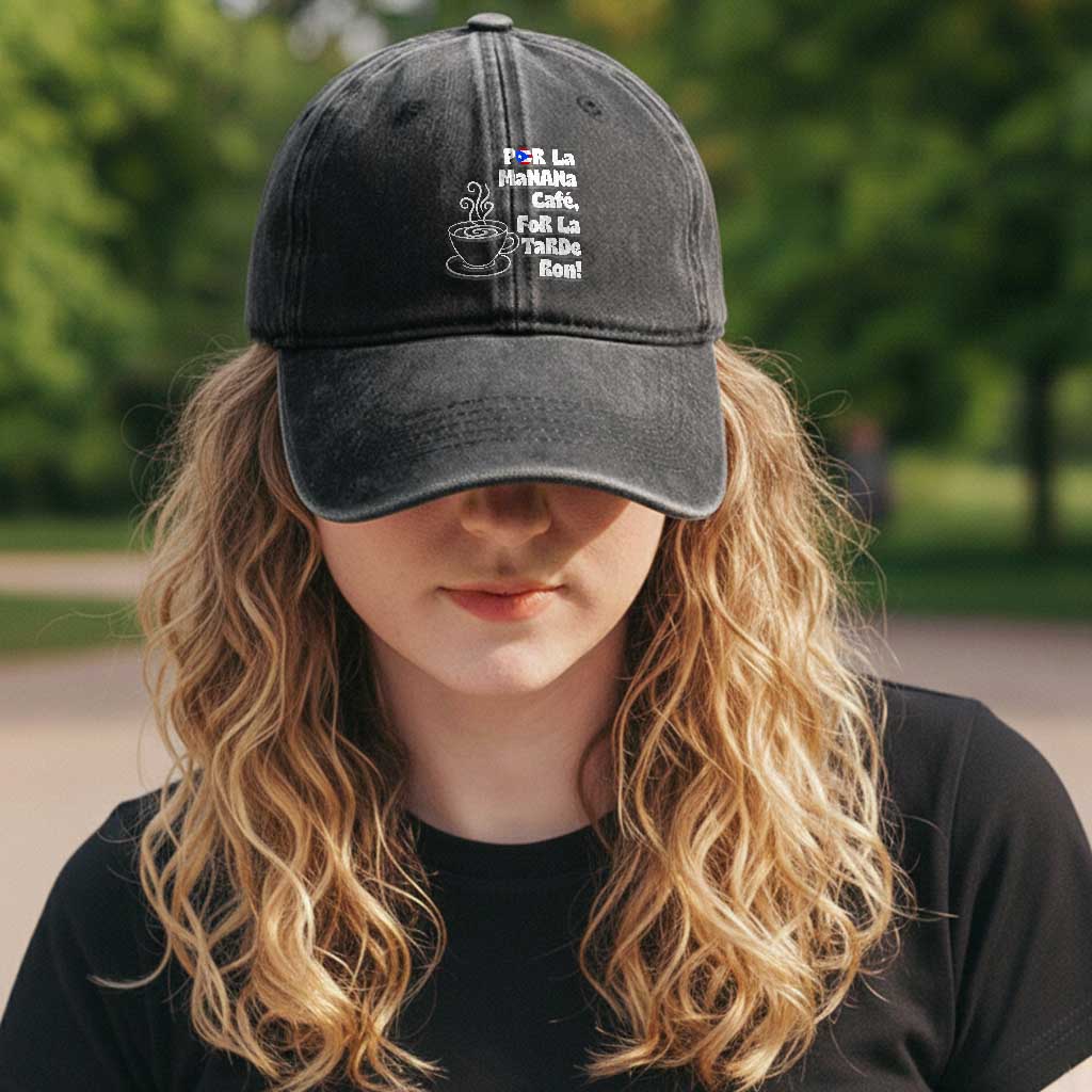 Por La Mañana Cafe Washed Cotton Baseball Cap Puerto Rican Music Lover Coffee Fan TS14 Print Your Wear