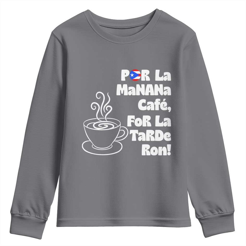 Por La Mañana Cafe Youth Sweatshirt Puerto Rican Music Lover Coffee Fan TS14 Charcoal Print Your Wear