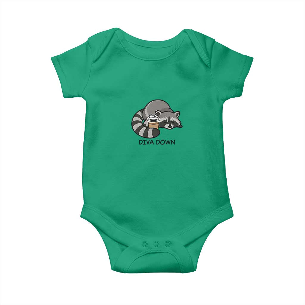 Diva Down Baby Onesie Funny Raccoon Relaxed TS14 Irish Green Print Your Wear