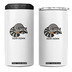 Diva Down 4 in 1 Can Cooler Tumbler Funny Raccoon Relaxed TS14 One Size: 16 oz White Print Your Wear