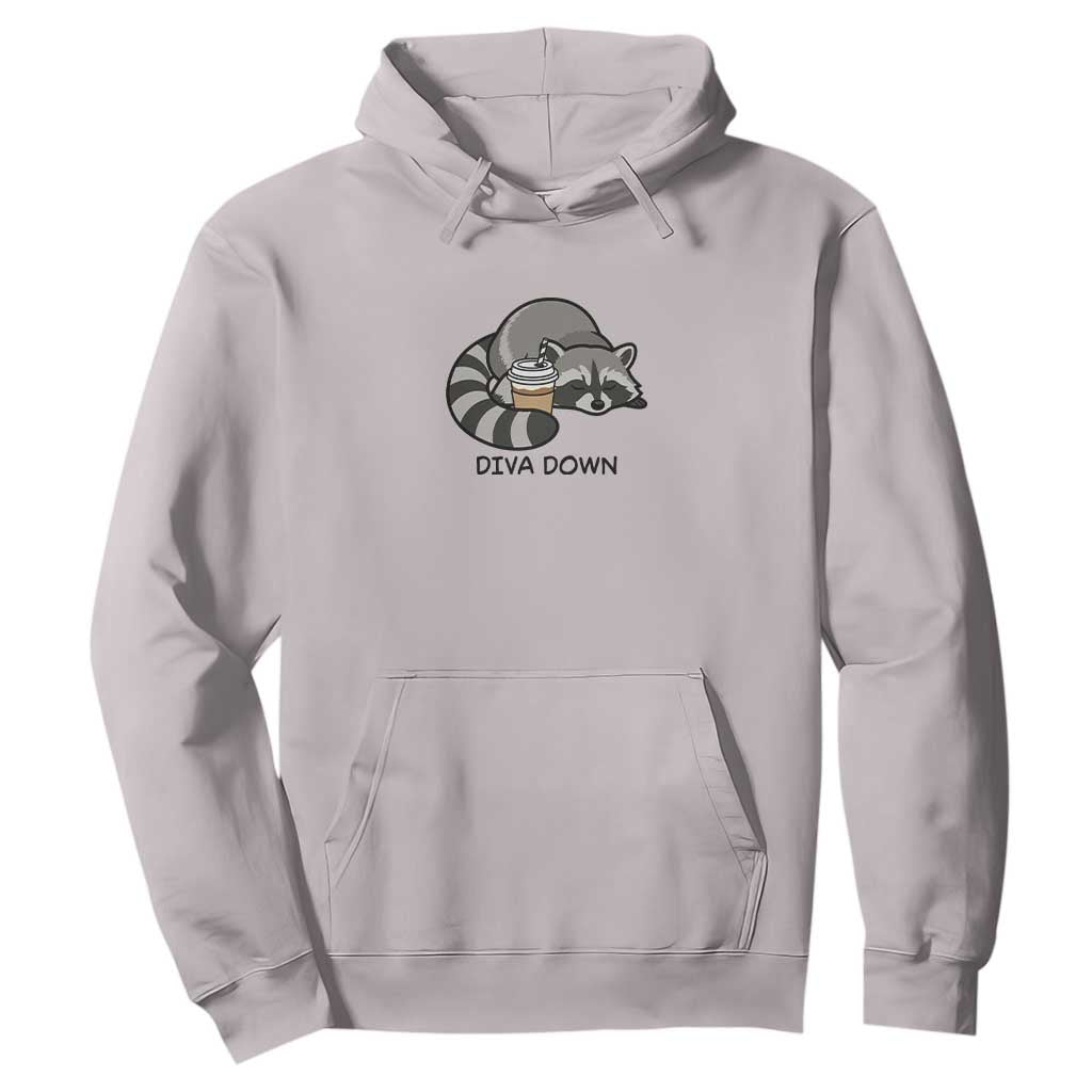 Diva Down Hoodie Funny Raccoon Relaxed TS14 Ice Gray Print Your Wear