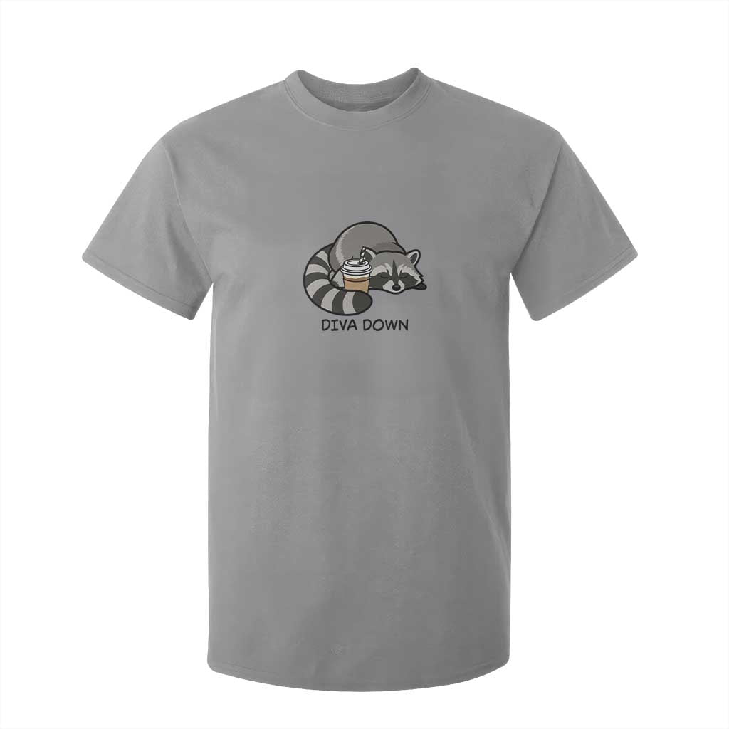Diva Down T Shirt For Kid Funny Raccoon Relaxed TS14 Sport Gray Print Your Wear