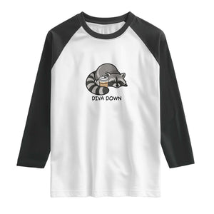 Diva Down Raglan Shirt Funny Raccoon Relaxed TS14 White Black Print Your Wear