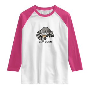 Diva Down Raglan Shirt Funny Raccoon Relaxed TS14 White Heliconia Print Your Wear