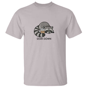 Diva Down T Shirt Funny Raccoon Relaxed TS14 Ice Gray Print Your Wear