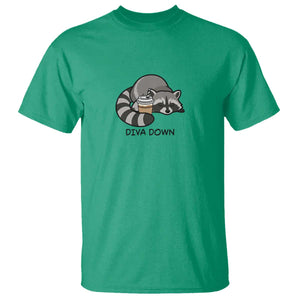 Diva Down T Shirt Funny Raccoon Relaxed TS14 Irish Green Print Your Wear