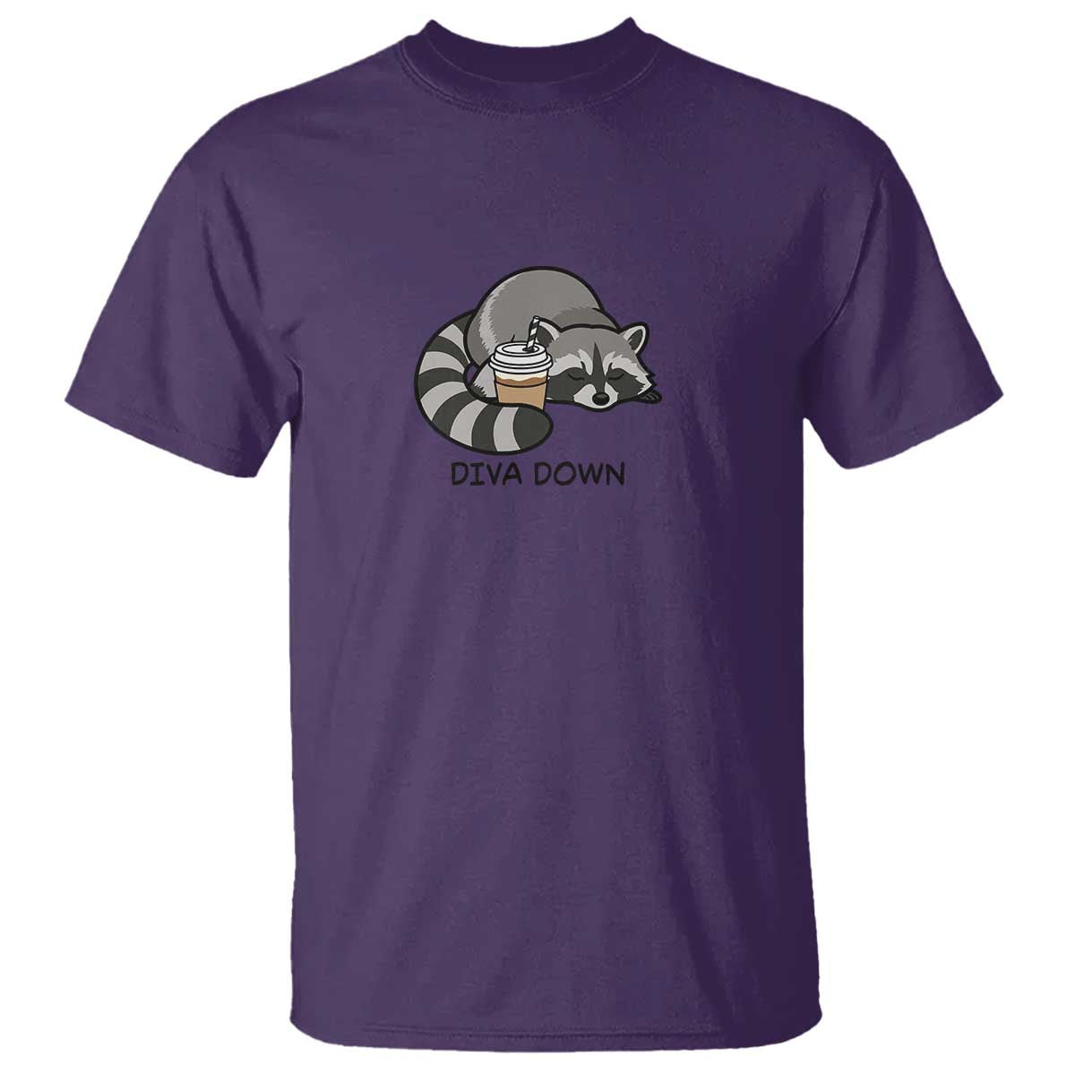 Diva Down T Shirt Funny Raccoon Relaxed TS14 Purple Print Your Wear
