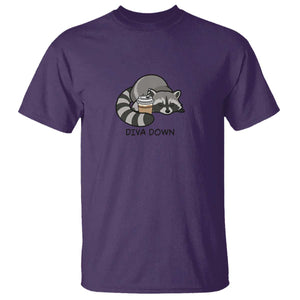 Diva Down T Shirt Funny Raccoon Relaxed TS14 Purple Print Your Wear