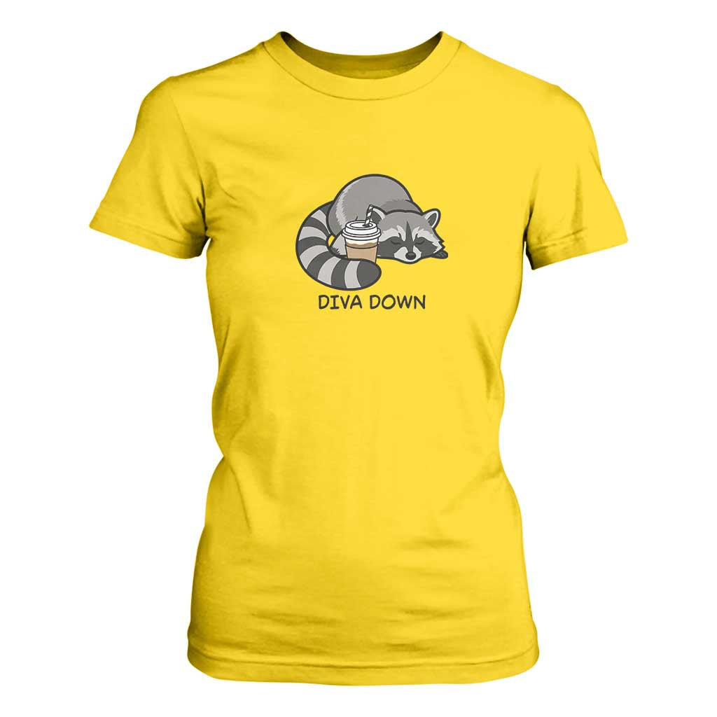 Diva Down T Shirt For Women Funny Raccoon Relaxed TS14 Daisy Print Your Wear