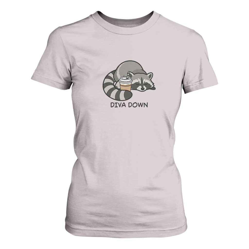 Diva Down T Shirt For Women Funny Raccoon Relaxed TS14 Ice Gray Print Your Wear