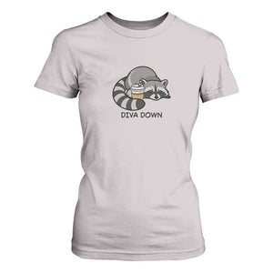 Diva Down T Shirt For Women Funny Raccoon Relaxed TS14 Ice Gray Print Your Wear
