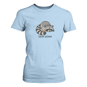 Diva Down T Shirt For Women Funny Raccoon Relaxed TS14 Light Blue Print Your Wear
