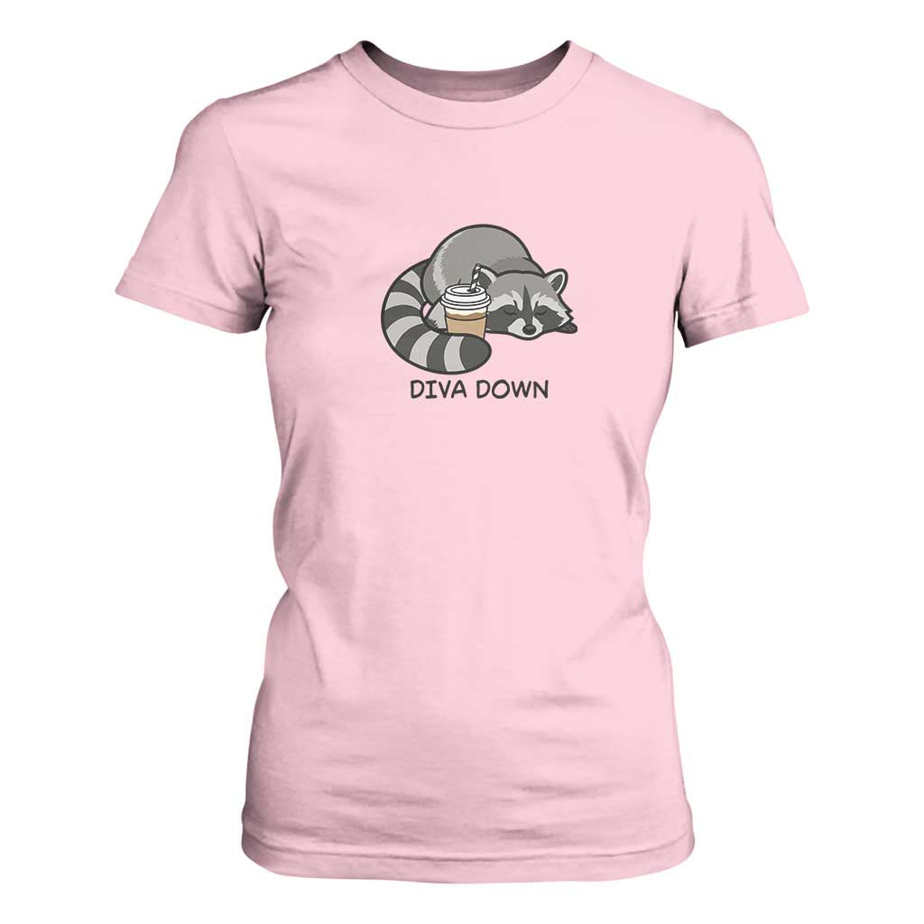 Diva Down T Shirt For Women Funny Raccoon Relaxed TS14 Light Pink Print Your Wear