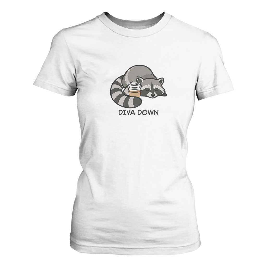 Diva Down T Shirt For Women Funny Raccoon Relaxed TS14 White Print Your Wear