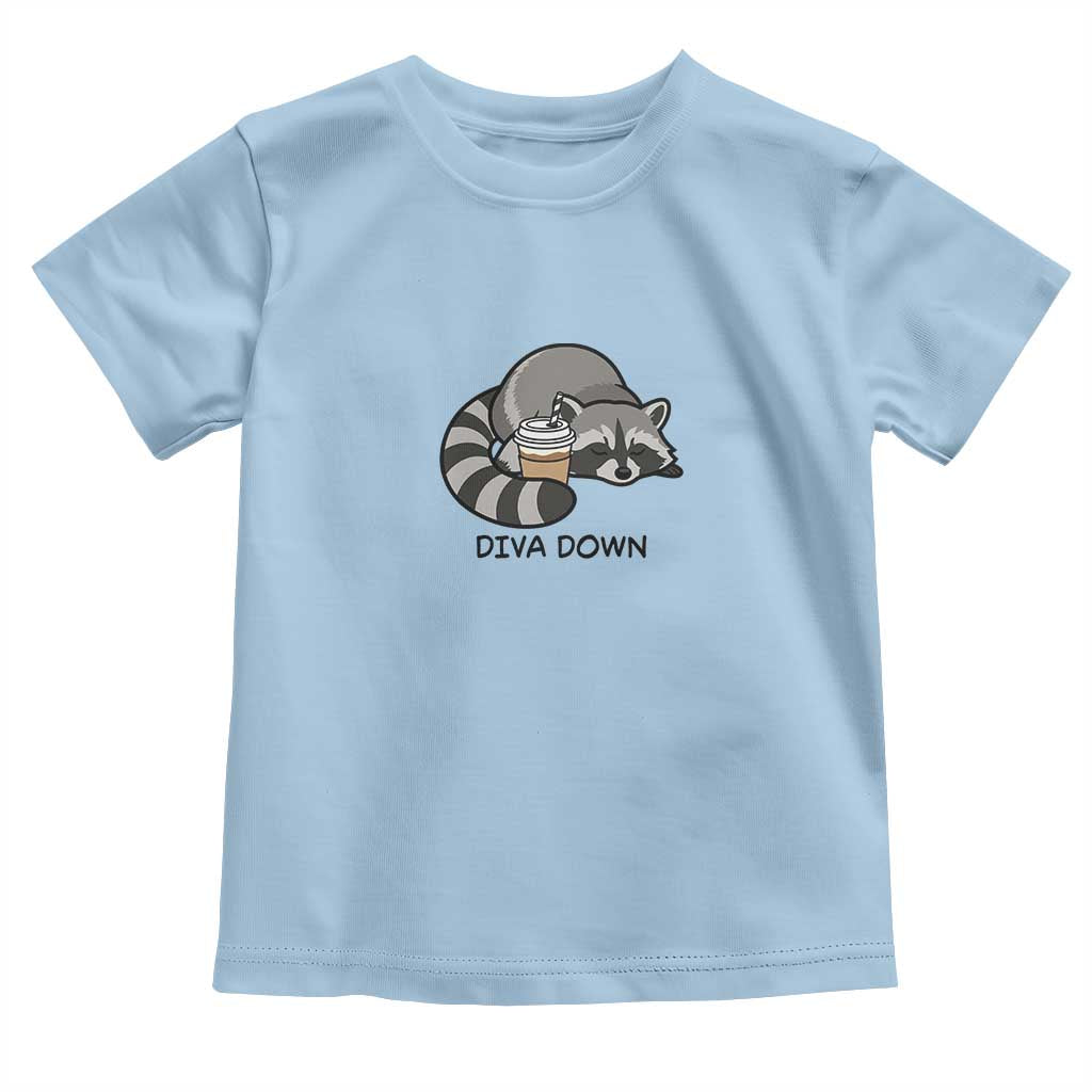 Diva Down Toddler T Shirt Funny Raccoon Relaxed TS14 Light Blue Print Your Wear