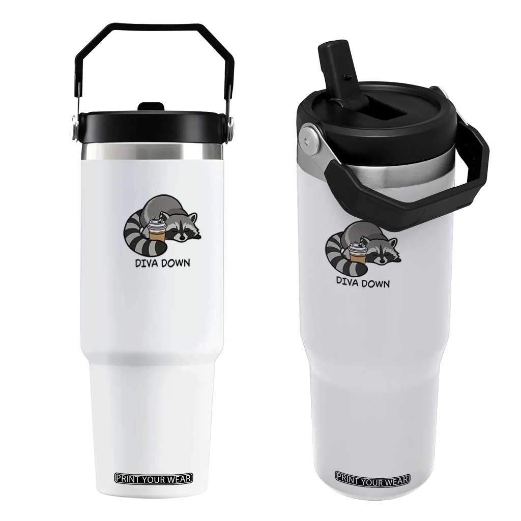 Diva Down Flip Straw Tumbler Funny Raccoon Relaxed TS14 One Size: 30 oz White Print Your Wear