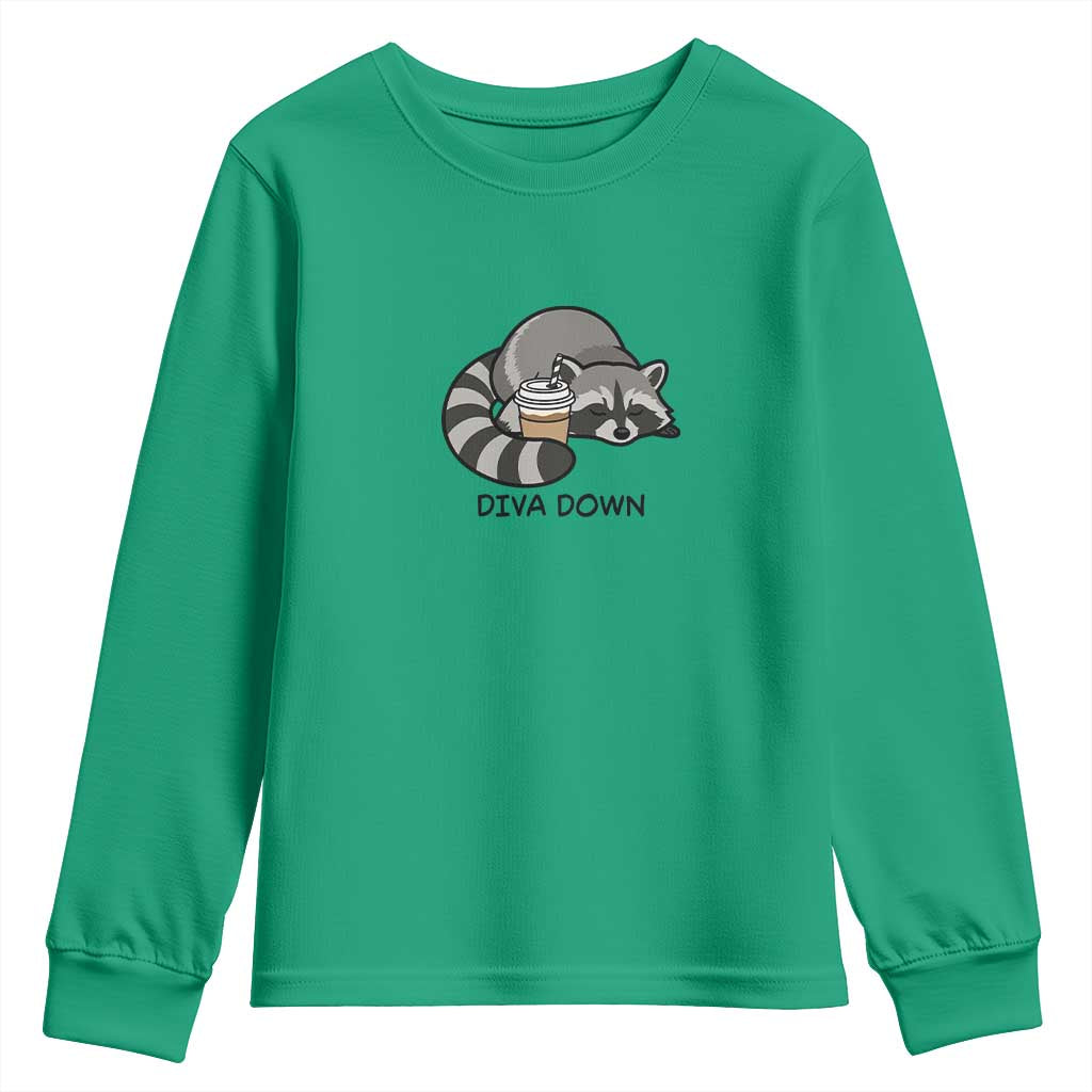 Diva Down Youth Sweatshirt Funny Raccoon Relaxed TS14 Irish Green Print Your Wear