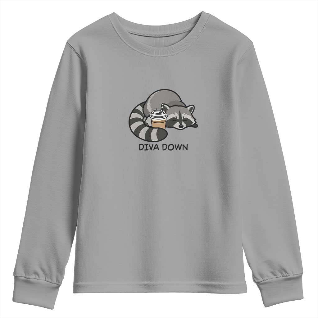 Diva Down Youth Sweatshirt Funny Raccoon Relaxed TS14 Sport Gray Print Your Wear