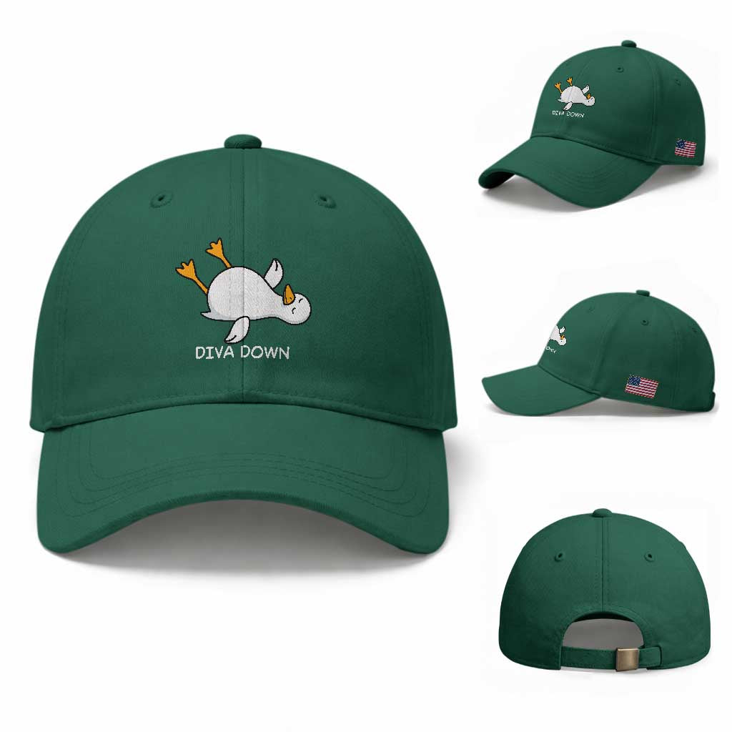 Diva Down Silly Goose Baseball Cap Funny Sarcastic Animal Meme TS14 Baseball Cap Universal Fit Irish Green Print Your Wear