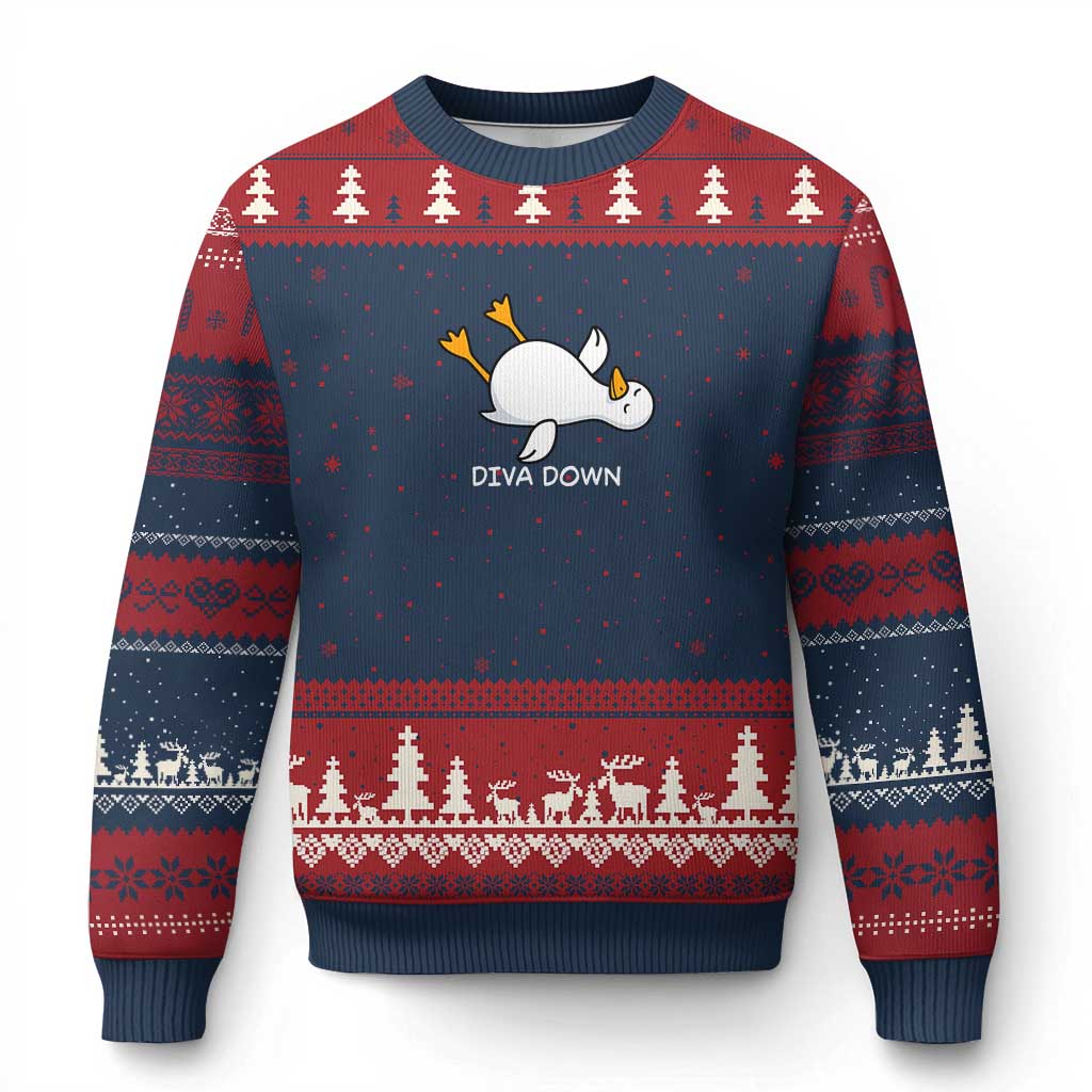 Diva Down Silly Goose Ugly Christmas Sweater Funny Sarcastic Animal Meme TS14 Navy Red Print Your Wear