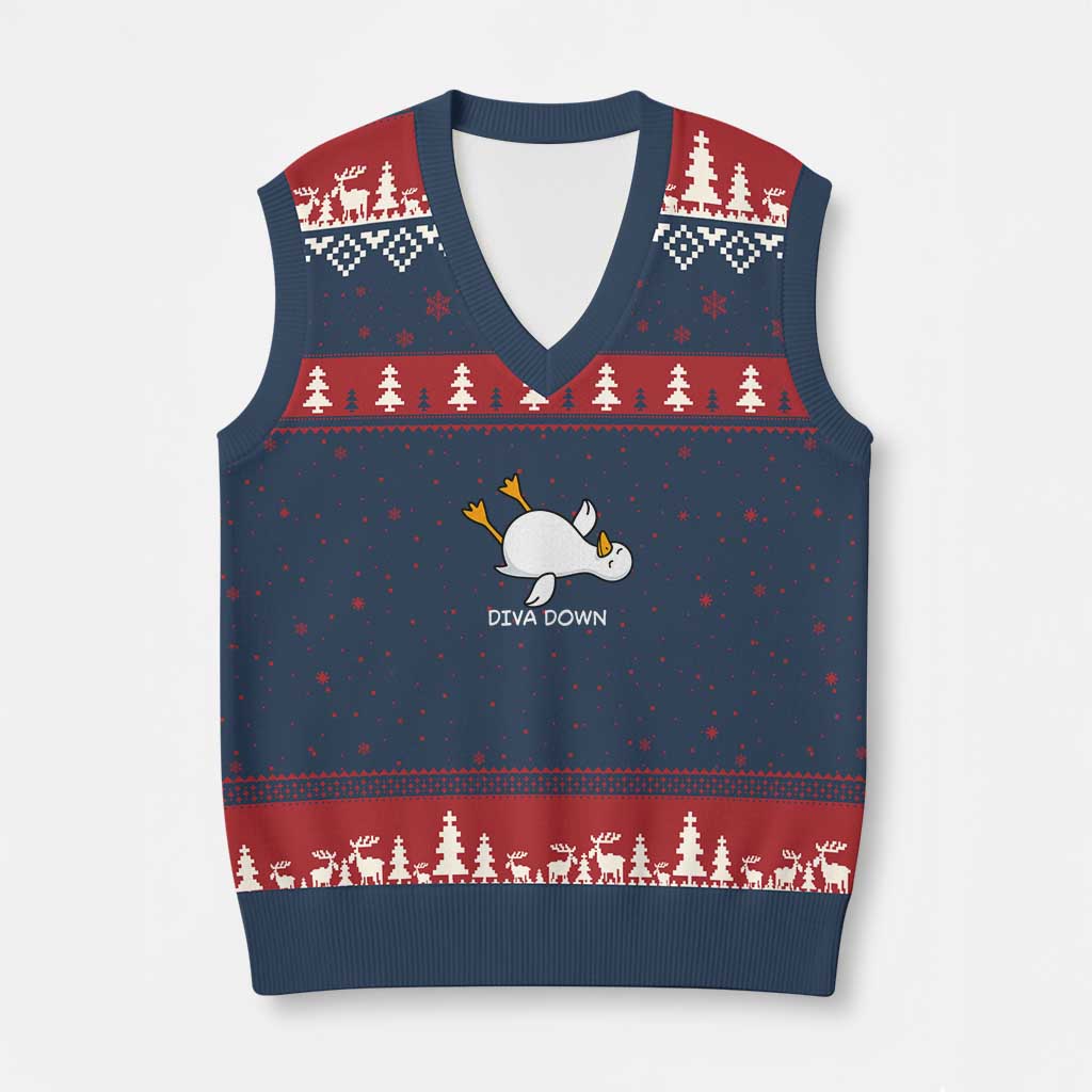 Diva Down Silly Goose V-Neck Knit Sweater Vest Funny Sarcastic Animal Meme TS14 Navy Red Print Your Wear
