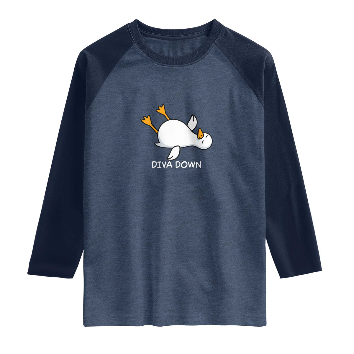 Diva Down Silly Goose Raglan Shirt Funny Sarcastic Animal Meme TS14 Heather Denim Navy Print Your Wear