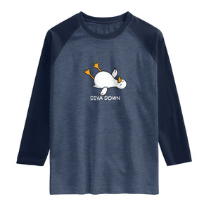 Diva Down Silly Goose Raglan Shirt Funny Sarcastic Animal Meme TS14 Heather Denim Navy Print Your Wear