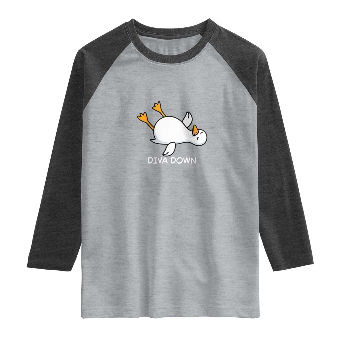 Diva Down Silly Goose Raglan Shirt Funny Sarcastic Animal Meme TS14 Heather Gray Heather Charcoal Print Your Wear