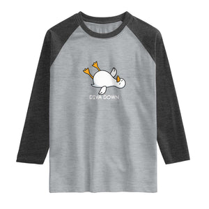 Diva Down Silly Goose Raglan Shirt Funny Sarcastic Animal Meme TS14 Heather Gray Heather Charcoal Print Your Wear