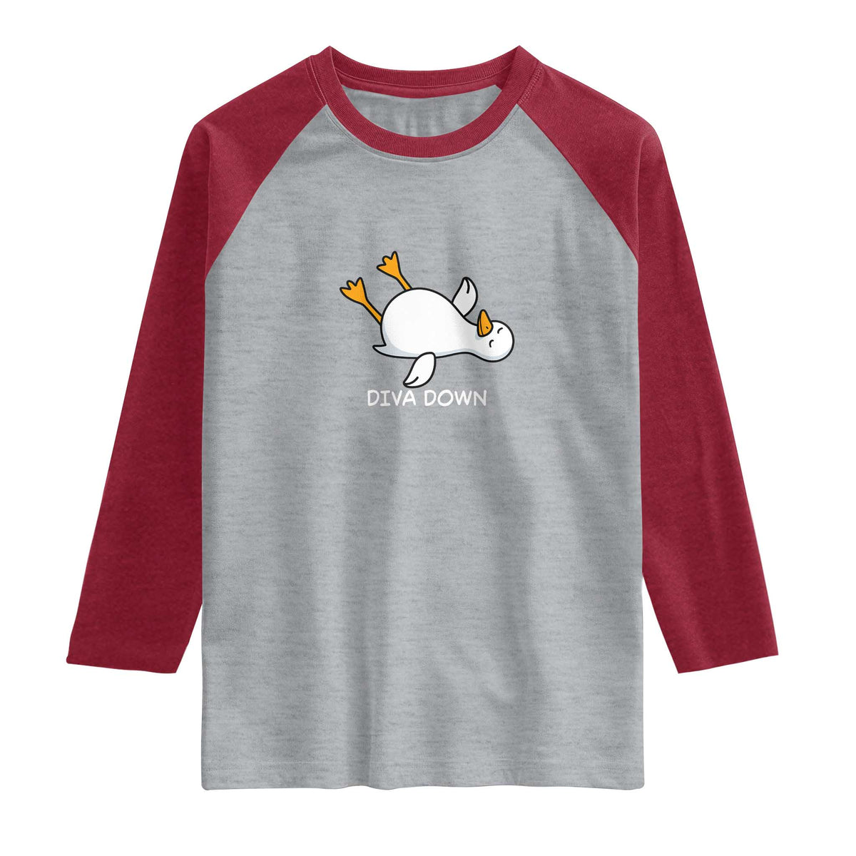 Diva Down Silly Goose Raglan Shirt Funny Sarcastic Animal Meme TS14 Heather Gray Heather Red Print Your Wear