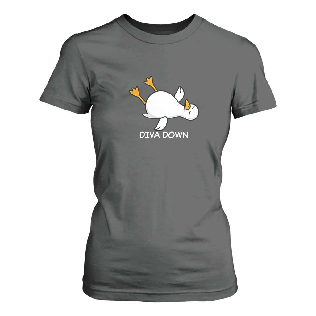 Diva Down Silly Goose T Shirt For Women Funny Sarcastic Animal Meme TS14 Dark Heather Print Your Wear