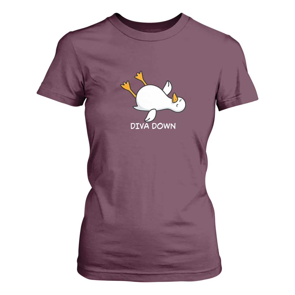 Diva Down Silly Goose T Shirt For Women Funny Sarcastic Animal Meme TS14 Maroon Print Your Wear