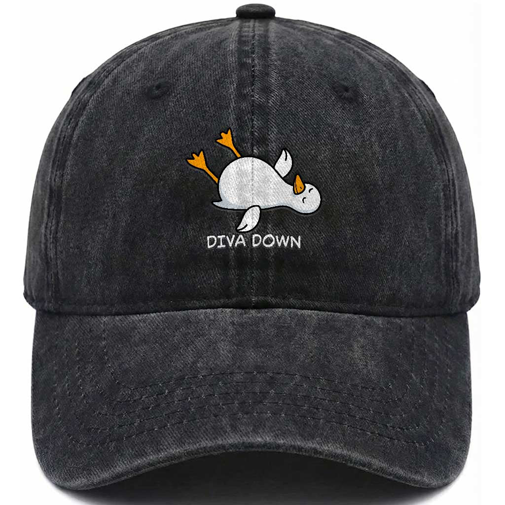 Diva Down Silly Goose Washed Cotton Baseball Cap Funny Sarcastic Animal Meme TS14 Print Your Wear