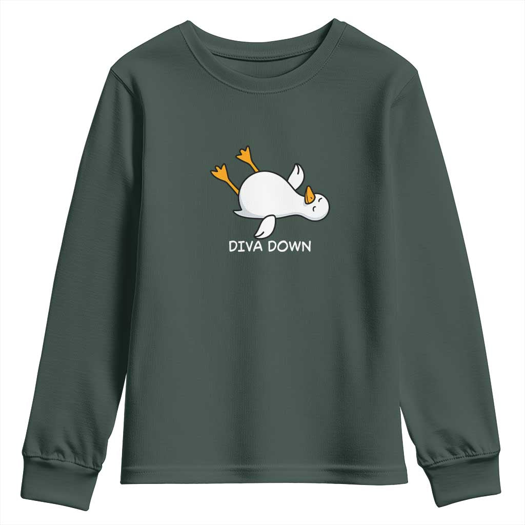 Diva Down Silly Goose Youth Sweatshirt Funny Sarcastic Animal Meme TS14 Dark Forest Green Print Your Wear