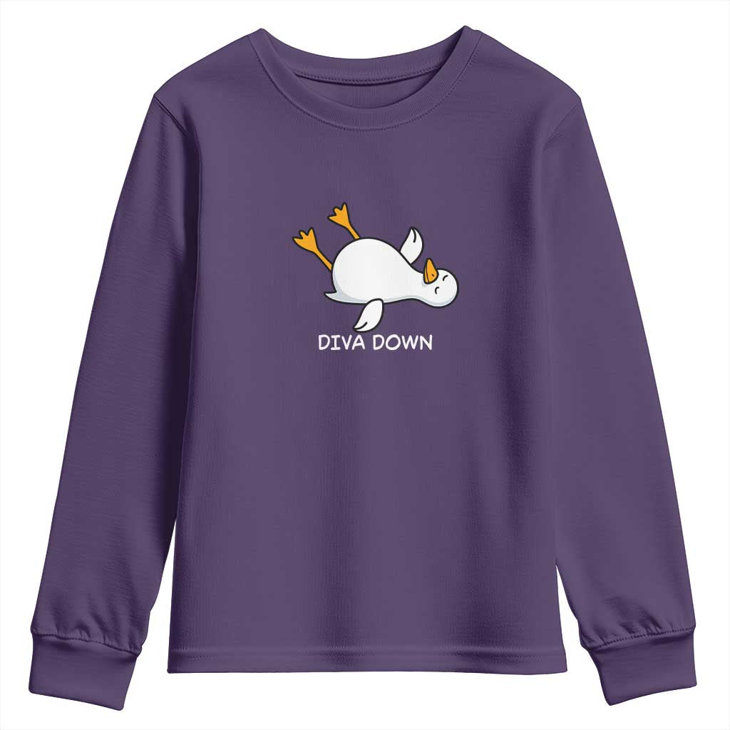 Diva Down Silly Goose Youth Sweatshirt Funny Sarcastic Animal Meme TS14 Purple Print Your Wear