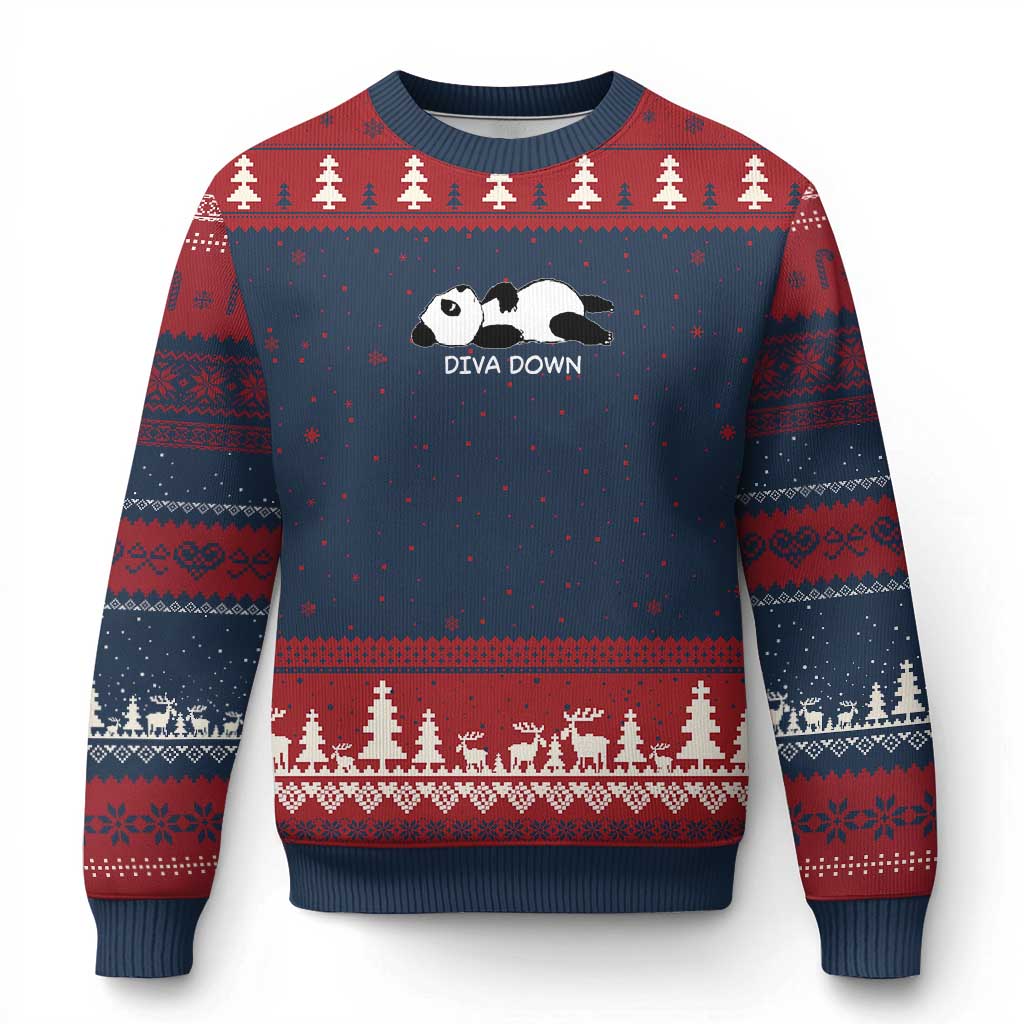 Diva Down Ugly Christmas Sweater Funny Lazy Panda Meme TS14 Navy Red Print Your Wear