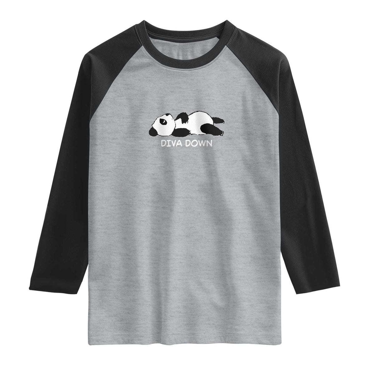 Diva Down Raglan Shirt Funny Lazy Panda Meme TS14 Heather Gray Black Print Your Wear