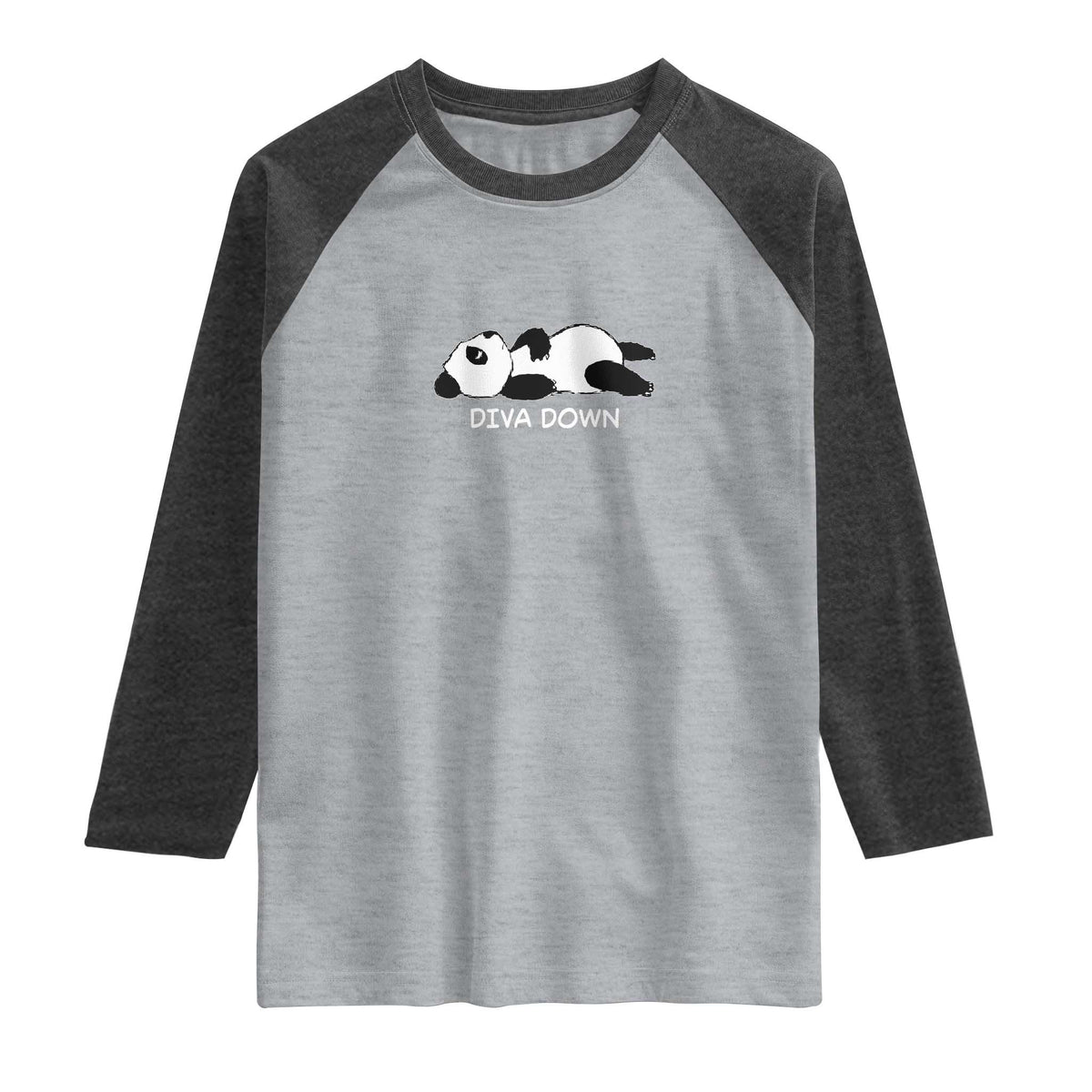 Diva Down Raglan Shirt Funny Lazy Panda Meme TS14 Heather Gray Heather Charcoal Print Your Wear